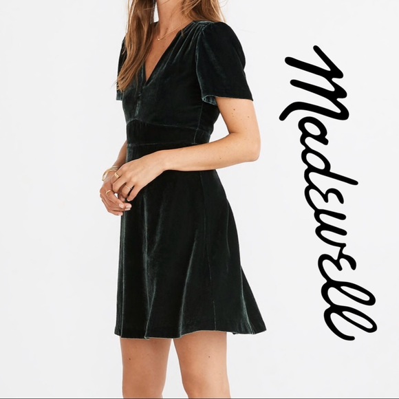 madewell green velvet dress